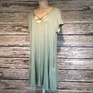 Umgee Light Sage Criss Cross V-Neck Dress L